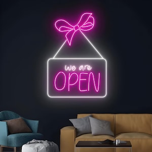 We Are Open Enseigne Néon | Néon LED | Enseigne Néon Ouverte | Enseigne Néon Professionnelle | Enseigne lumineuse au néon | Panneau acrylique | Art néon | Enseignes LED