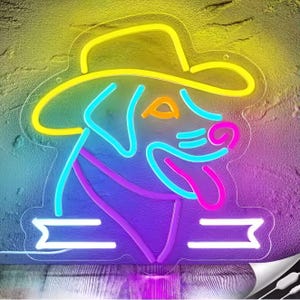 Neon LED z psem kowbojem do dekoracji ściennej | Neon akrylowy | Jasne neony | Neon na zamówienie | Neon anime | Neon z psem