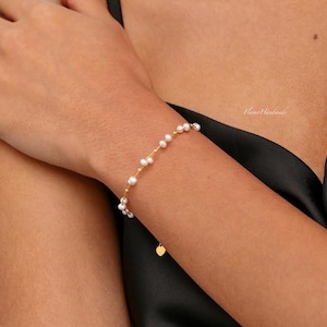 Echte natuurlijke zoetwaterparelarmband, minimalistische parelarmband, armband met parelkralen, armband bruidsmeisje, trouwarmband voor haar