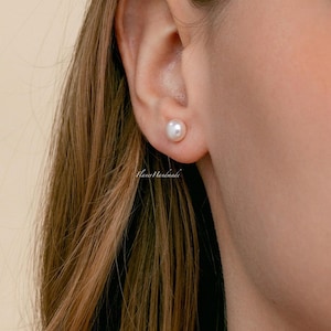 Pendientes de perla de agua dulce, delicados pendientes de plata de ley 925, pendientes de novia minimalistas, pendientes de perla para uso diario, regalo de Navidad.