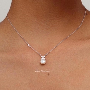 Freshwater Pearl Necklace - Gold Sterling Silver CZ Flower Pendant