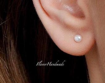 Minimalist Freshwater Pearl Stud Earrings, 925 Tiny Stacking Earrings, Everyday Jewellery, Bridal Earrings, Bridesmaid Gift, Gift for her