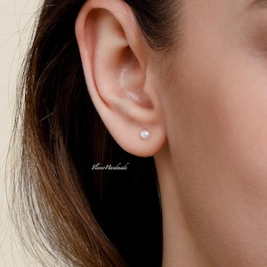 Minimalistische Süßwasserperle Ohrstecker, 925 kleine Stapelohrringe, Alltagsschmuck, Brautohrringe, Brautjungfer Geschenk, Geschenk für sie