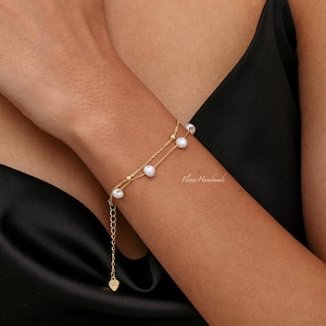 Natuurlijke zoetwaterparelarmband, dubbellaags vergulde parelarmband, bruidssieraden bruiloft, cadeau voor haar, elegante parelarmband
