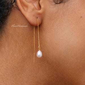 Natural Freshwater Pearl Threader Earrings, Minimalist Long Chain Dangle Earrings, Daily earrings, Bridal Jewellery, Perfect Gift for her