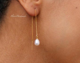 Orecchini pendenti con perle lunghe: orecchini con perle d'acqua dolce a grappolo come regalo per la sposa o la damigella d'onore - Italia