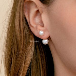 Dainty Pearl Ear Jacket Studs, Freshwater Pearl Front and Back Earrings, Hoop Earrings, Minimalist Pearl Jewellery, Elegant Gift for her