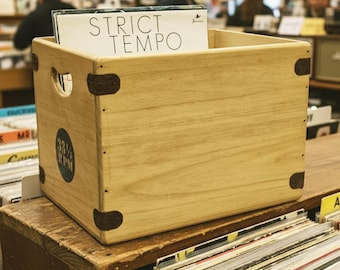 Retro Solid Wood Vinyl Record Storage Box | Handmade 12" LP Crate | Holds 60-80 Albums