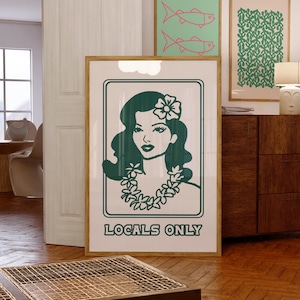 Alleen afdrukbare muurkunst voor lokale bewoners, Hawaiiaanse muurkunst, kustesthetiek, strandafdrukken, handgetekende kunst, alleen lokale strandafdruk, digitale kunst