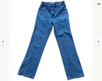 Y2K Redial High-Waisted Split Front Legs Blue Denim Jeans With Front Seas & Wide-Leg Fit Size 4