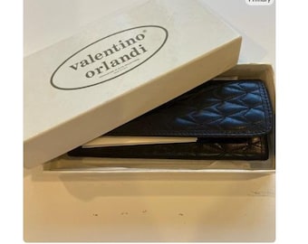 Vintage Valentino Orlandi genuine leather key and card older wallet black gold