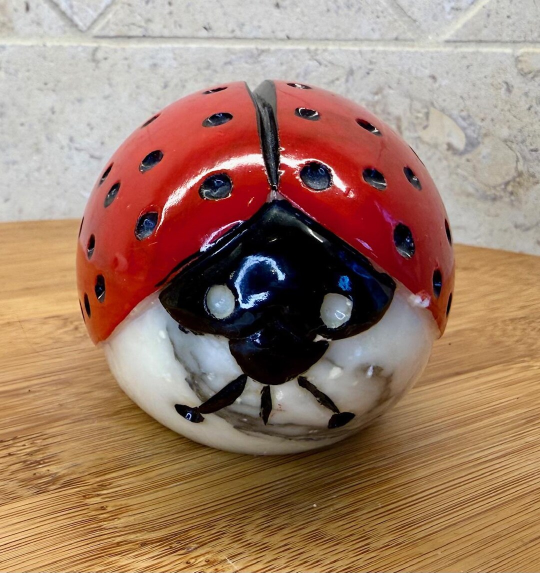 Vintage Hand-carved Marble Ladybug Figurine – Solid Stone Paperweight ...