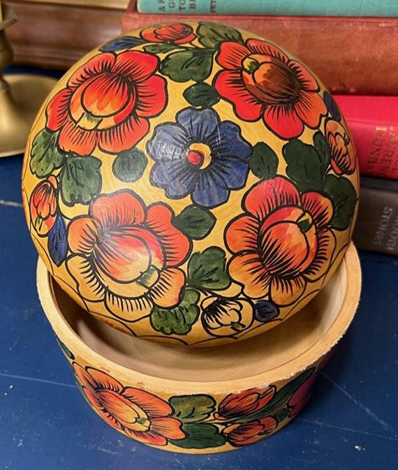 Écrin à Bijoux En Bois Peint Main - Fleurs - Fait Main En Russie - Neuf Avec étiquettes