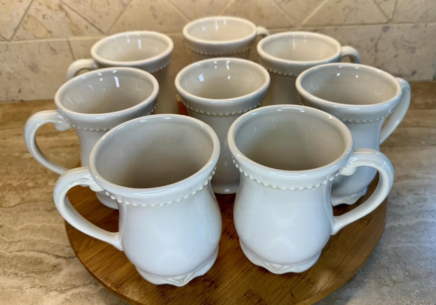 Princess House Pavilion Mugs - Set of 8 White Beaded Ceramic