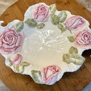 Kaldun and Bogle Style Rose Porcelain Centerpiece Dish - “Hand Painted & Crafted With Love” Sticker