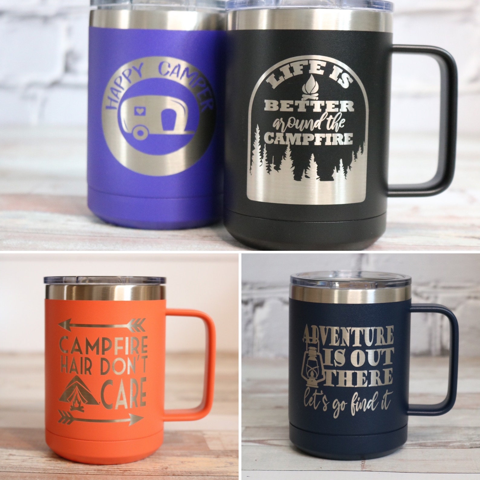 Camping Coffee Mug With Slider Lid Personalized Coffee Mug Etsy