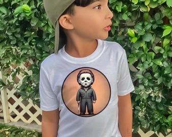 Michael Myers-jeugd-T-shirt, Halloween-kinder-T-shirt, horrorfilm kindertop, Halloweencadeau, Trick or Treat-shirt, rockabilly-t-shirt voor kinderen