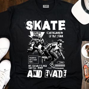 Skate and Evade Skater vs Police Graphic Tee, Urban Street Style, Adult Unisex T-Shirt, Graffiti, Vintage Skateboarding FREE SHIPPING!