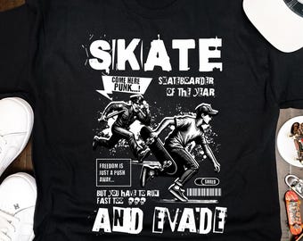 Skate and Evade Skater vs Police Graphic Tee, Urban Street Style, Adult Unisex T-Shirt, Graffiti, Vintage Skateboarding FREE SHIPPING!