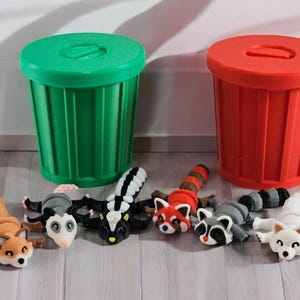 3D Printed Woodland Animal Toys, 6-Piece Set with Articulated Bodies, Mini Collectible Raccoon Fox Skunk Possum Figures and Egg