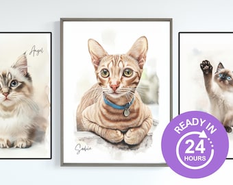 Custom Watercolor Cat Digital Portrait - Personalized Pet Art in Watercolor Style|Gift for Pet Lovers|Custom Halloween Portrait