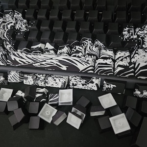 Keyboard Key Caps Set Wave Style black 128 Keycaps for working for gaming for typing MX Switches gift for gamers keycap gift