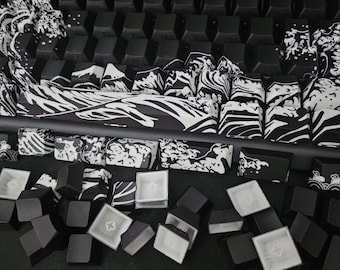 Keyboard Key Caps Set Wave Style black 128 Keycaps for working for gaming for typing MX Switches gift for gamers keycap gift