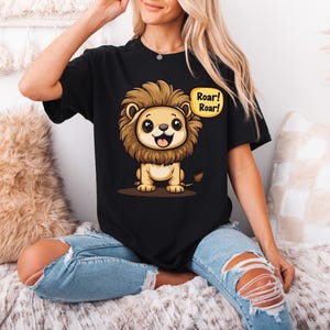 Bonita camiseta unisex con rugido de león, camiseta para amantes de los animales de dibujos animados, camiseta divertida y divertida, camiseta de moda para niños felices, camiseta adorable para él y ella, caprichosa