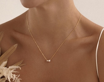 Diamond Pearl Necklace, Natural Freshwater Pearl Necklace, Bridal Jewellery, Wedding Necklace, Bridesmaid Gift for Her, Birthday Gift