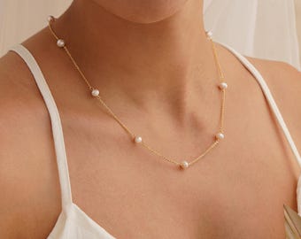 Dainty Minimalist Pearls Choker, Multiple Pearl Necklace, Bridesmaid Gift, Wedding Necklace for Women, Birthday Gift, Christmas Gift for Her