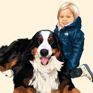 Personalized Digital Pet and Child Portrait on Canvas - Custom Illustrated Family and Animal Art - Gift for Pet Owners and Families