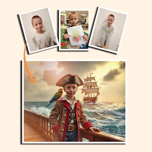 Custom Pirate Portrait: Personalized Kid&#39;s Digital Art Gift