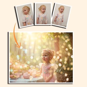 Custom Fairy Tea Party Portrait | Enchanted Fairy Garden Photo | Personalized Fantasy Gift for Girls Birthday & Special Occasions
