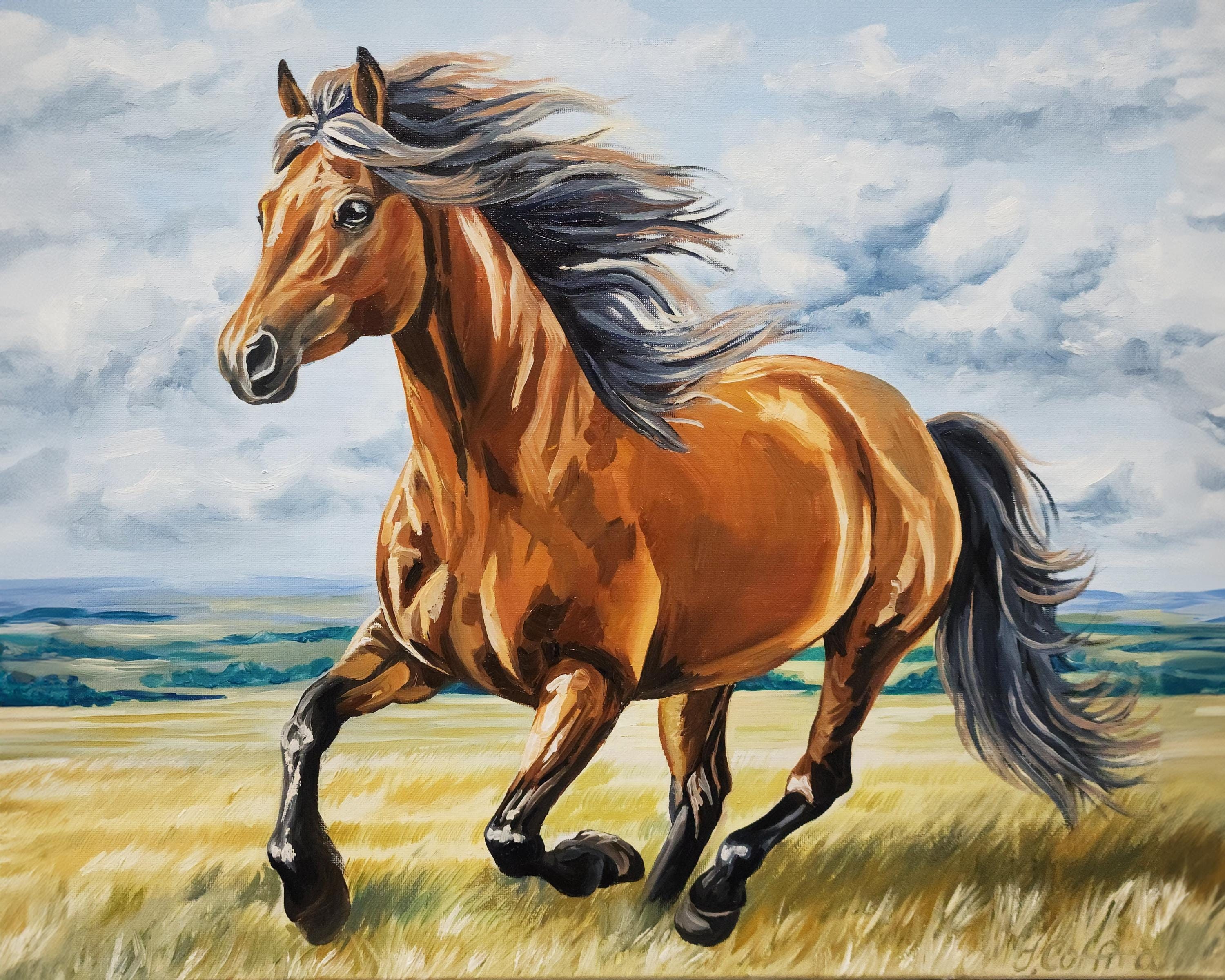 HORSE 油絵アート Colorful Horse Oil Painting: Textured Pop Art on Canvas, Framed - Etsy