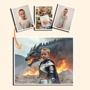 Custom Fantasy Knight Portrait | Personalized Digital Art | Dragon Warrior Gift for Kids | Medieval Hero Adventure Art