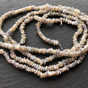 Japanese Akoya Platinum White Silver Saltwater Keshi - 2” Mini Strand