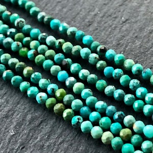 Faceted Turquoise Round Beads - 4 Inch Mini Strand - 2.5mm