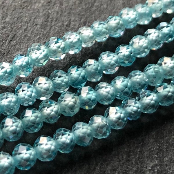 AAA Genuine Micro Faceted Cambodia Blue Zircon Rounds - Set of 8 Beads - 3.25 mm to 3.5mm