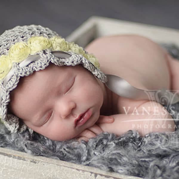 Crocheted Lace Infant Bonnet "Lorenza"  CROCHET PATTERN Instant Download Sizes newborn - 12 months