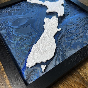 Carte en relief 3D personnalisée de n'importe quel pays ou région - Impression encadrée personnalisée avec bathymétrie en option