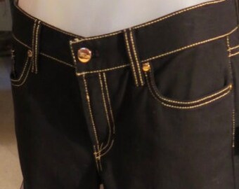 RALPH LAUREN 380 New with tag Black Denim Jeans Pants Gold Trim 415 dollars new old stock deadstock goth hippie boho chic