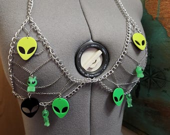 Alien Chain Bikini Top: Alien Charm Body Jewelry, Festival Rave Outfit Wear