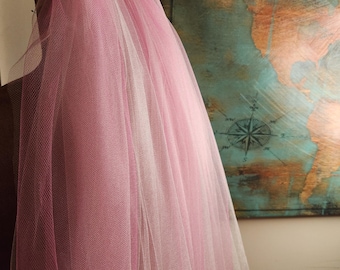 Pink Bridal Veil: Fingertip Length, Layered, Hot and Baby Pink Tulle