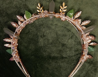 Couronne de cristal d'agate mousse, casque de mariage floral