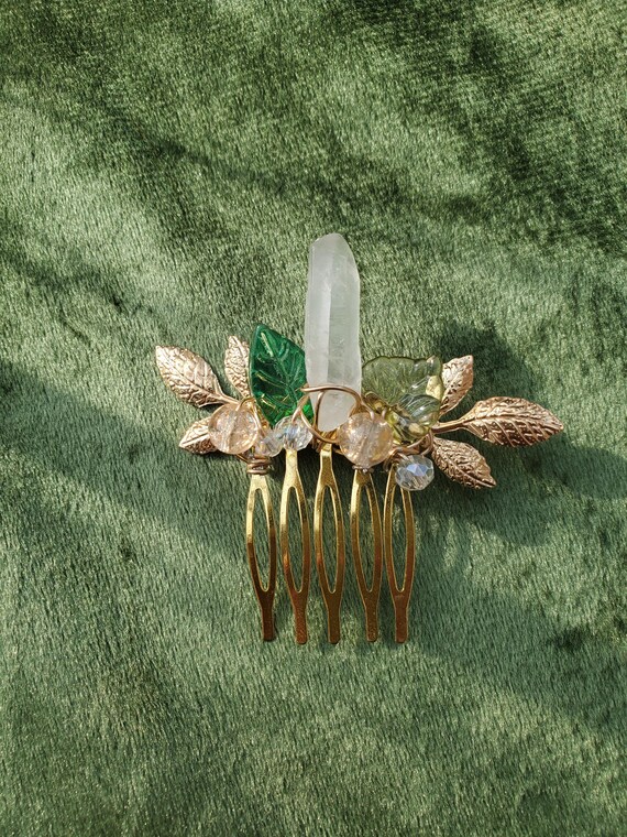Clear Quartz Crystal Leaves Haircomb Crystal Quartz Hair Comb - Etsy main image 3