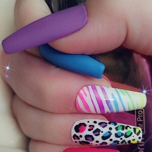 Rainbow Leopard & Zebra Press On Nails - Lisa Frank Inspired