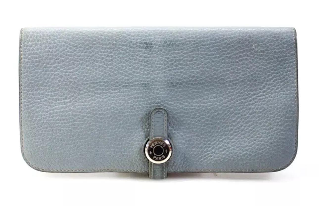 Elegant Hermes Dogon Wallet: Blue Clemence Leather Luxury