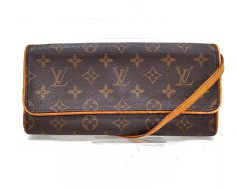 Vintage LOUIS VUITTON Monogram Twin Pouchette: Brun läderkuvertväska
