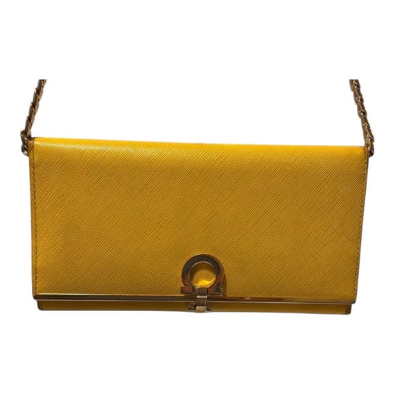 Authentic Salvatore Ferragamo Gancini Icona Continental Wallet - Yellow Luxury Leather Accessory