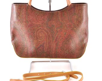 Vintage Etro Paisley 2-Way Shoulder Handbag | Luxury PVC Leather Purse in Wine Red & Brown